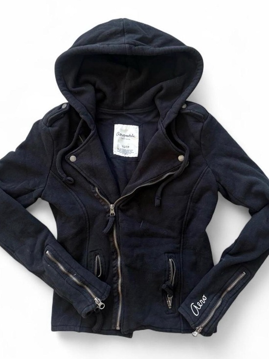 Aeropostale Tops - 2000s Aeropostale Women's Black Hooded Moto-Style Jacket